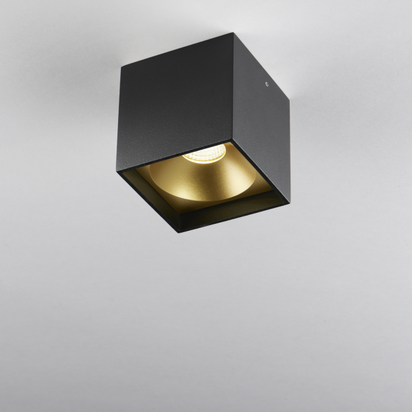 Solo Square Aufbau-Downlight, schwarz/ gold